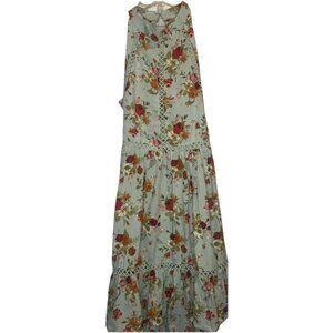 Sunday Mi Amor Anthropologie Mint Floral Cut out Back Halter Mini Dress Sz S NEW